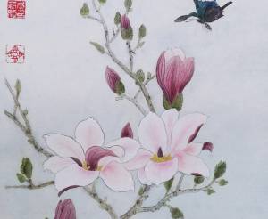 Цветы весны. Китайская живопись, техника гунби.