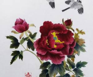 Цветы весны. Китайская живопись, техника гунби.